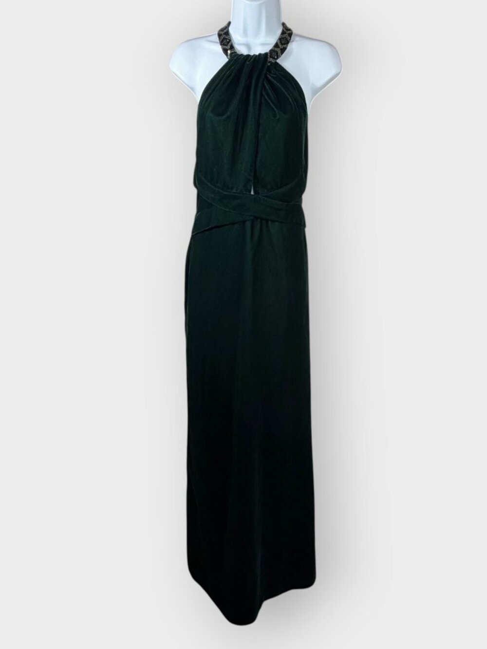 NEW Lauren Ralph Lauren Green Velvet Beaded Maxi Dress | 10 | Christmas Goddess